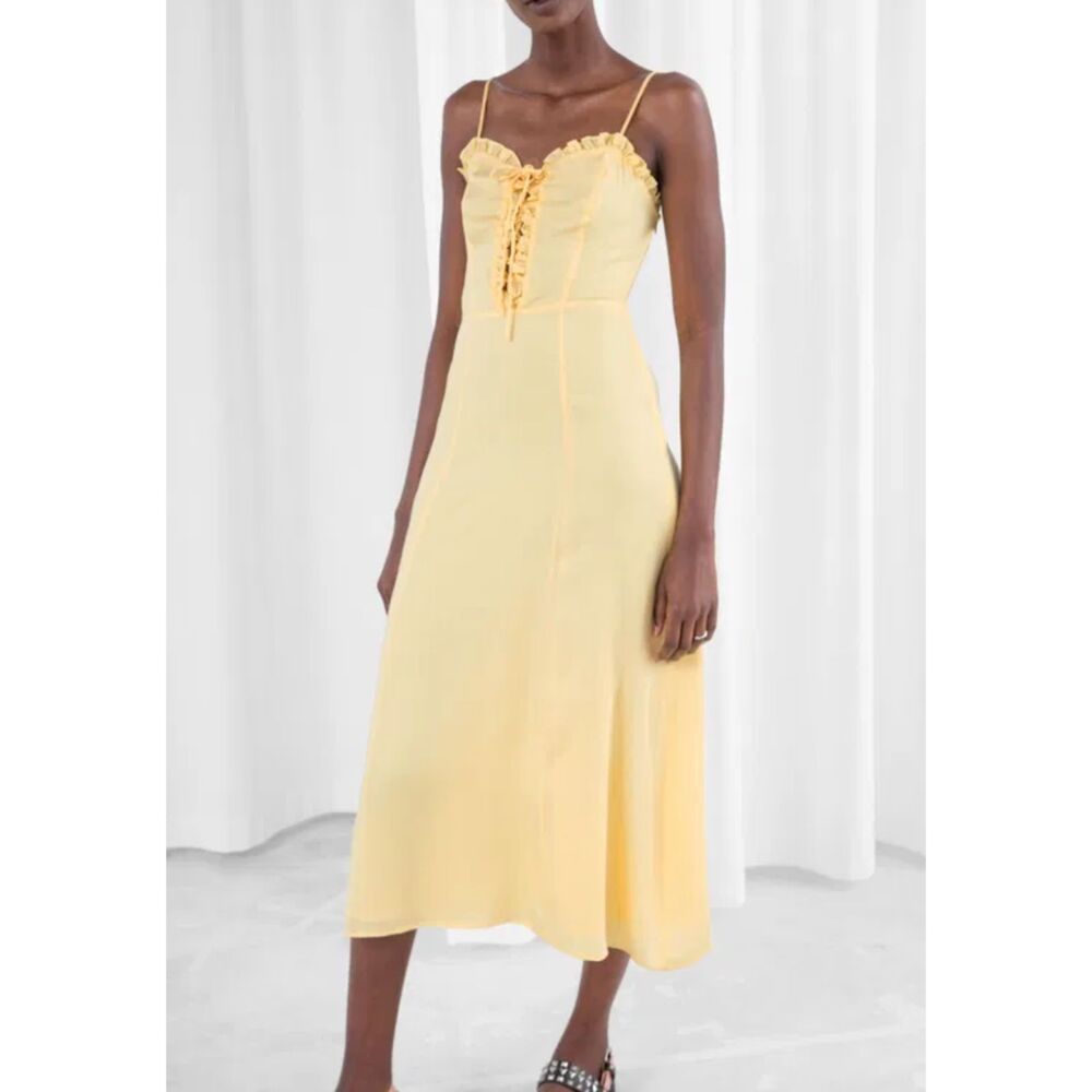 & OTHER STORIES Ruffled Lace Up Midi Sundress Yellow Sz 4‎